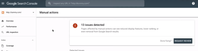 Google Search Console : Rapport sur les actions manuelles
