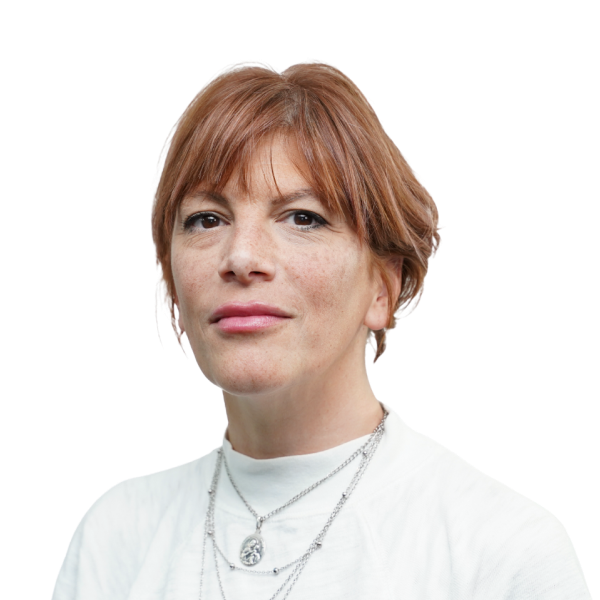 Portrait of a woman with short hair against a transparent background.