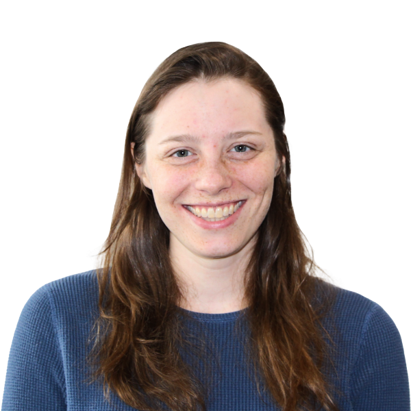 Portrait of a smiling woman with long hair, transparent background.